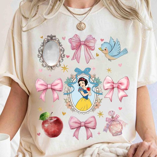 Discover Coquette Bows Disneyyy Princess Shirt, Disneyyy Snoww Whitee Shirt