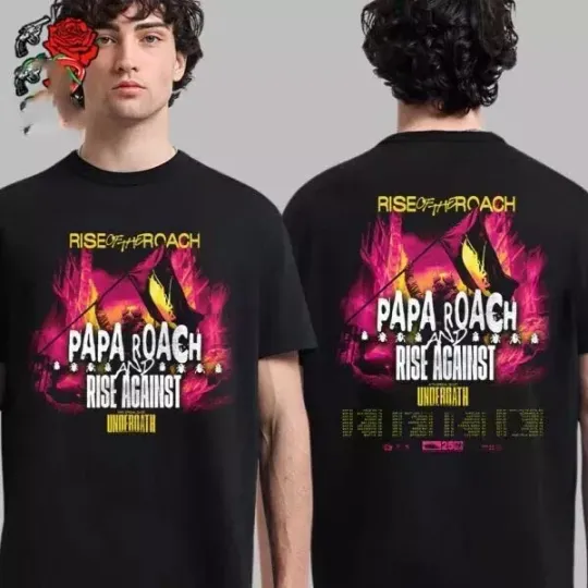 Discover Papa Roach And Rise Against Rise Of The Roach Tour 2025 Tour Dates T-Shirt