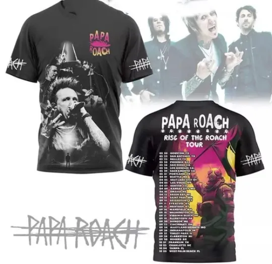 Discover Papa Roach Rise Of The Roach 2025 Tour AOP 3D T-shirt