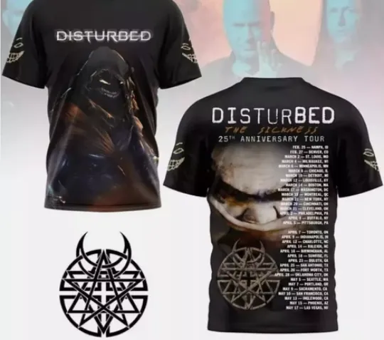 Discover Disturbed The Sickness 25th Anniversary Tour 2025 3D T-Shirt
