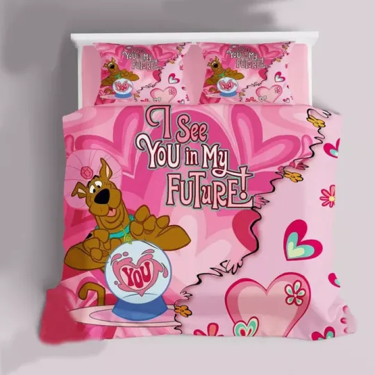 Discover Cute Scooby Doo Heart Love I See You In My Future Pink Themed Bedding Set
