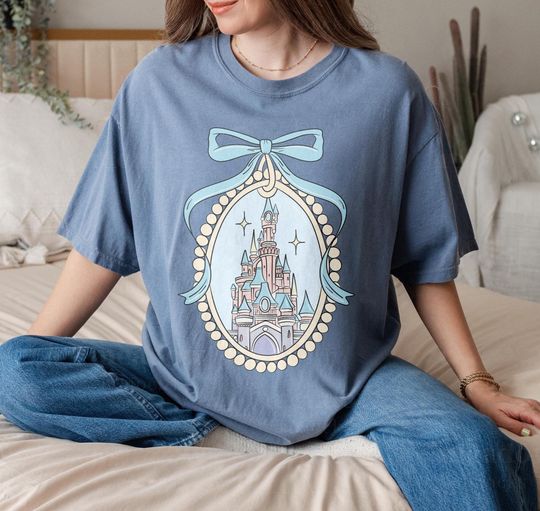 Discover Disneyyy Magical Castle With Blue Coquette Shirt, Princess Castle Sketch Shirt