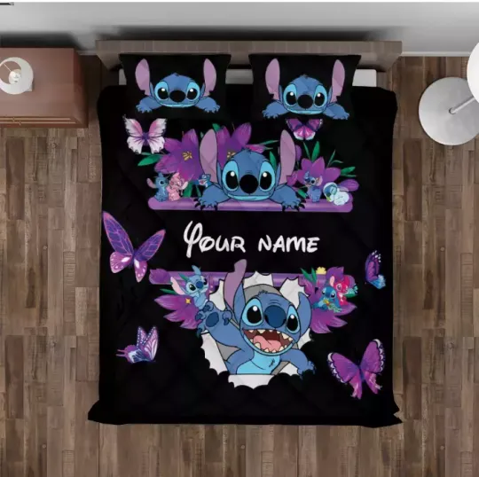 Discover Personalized Cute Stitchh With Purple Butterfly Stitchh Crack 3D Bedding Set
