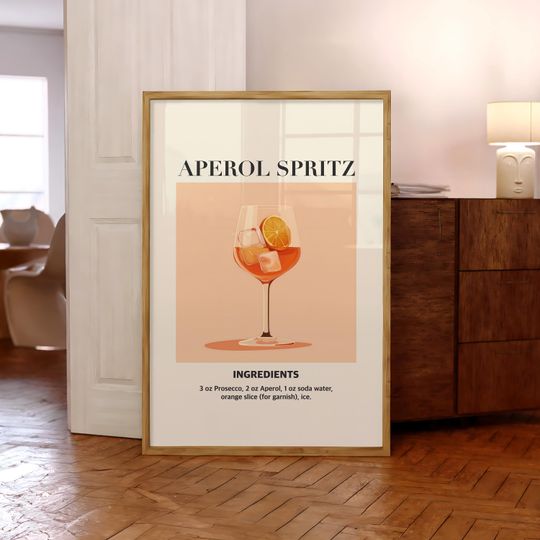 Discover Aperol Spritz Cocktail Print, Bar Cart Poster, Party Drink Wall Art, Retro Kitchen Print