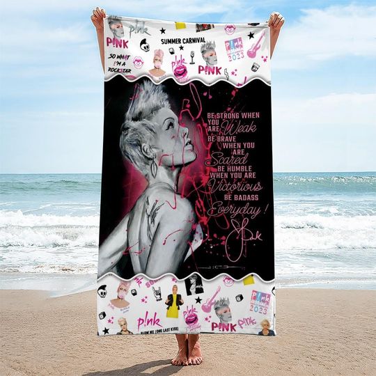 Discover Pink Towel, Trustfall Album Towel, Pink Singer Towel, Summer Carnival Merch