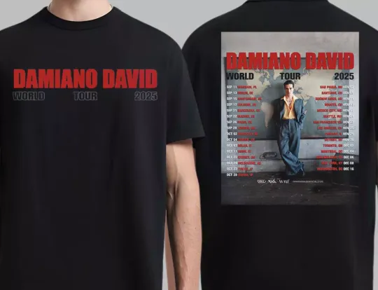 Discover Damiano David The First World Tour 2025 Tour Date List T-Shirt