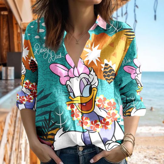 Discover Floral Disneyyy Daisy Duckk Shirt, Daisy Duckk Long Sleeve Casual Shirt, Cartoon Women Blouses Shirt