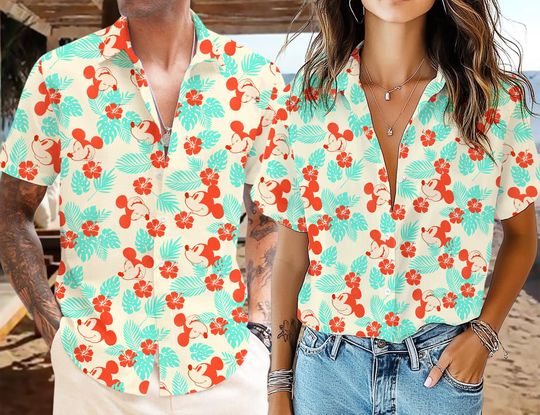 Discover Mickeyy Floral Hawaiian Shirt, Mickeyy Aloha Shirt, Mickeyy Summer Hawaiian Shirt and Short