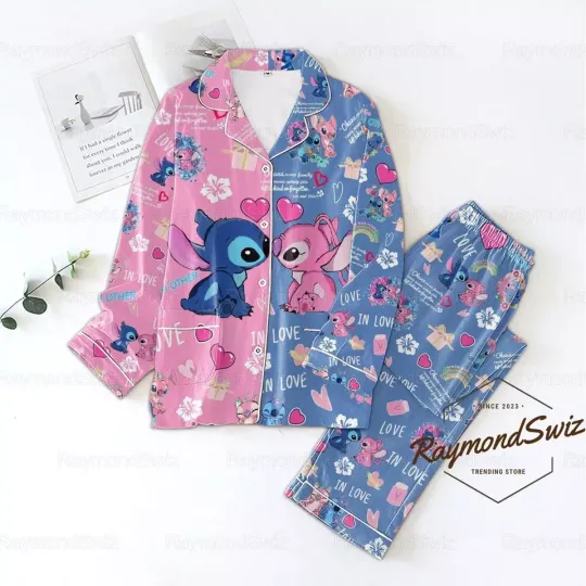 Discover Stitchh Pajamas Set, Stitchh And Angel Pajamas, Cute Stitchh Adult Pajamas Sets