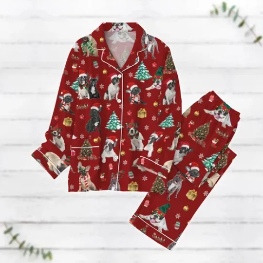 Discover Boston Terrier Dog Christmas Pajamas Set, Luxury Silk Pajamas Soft