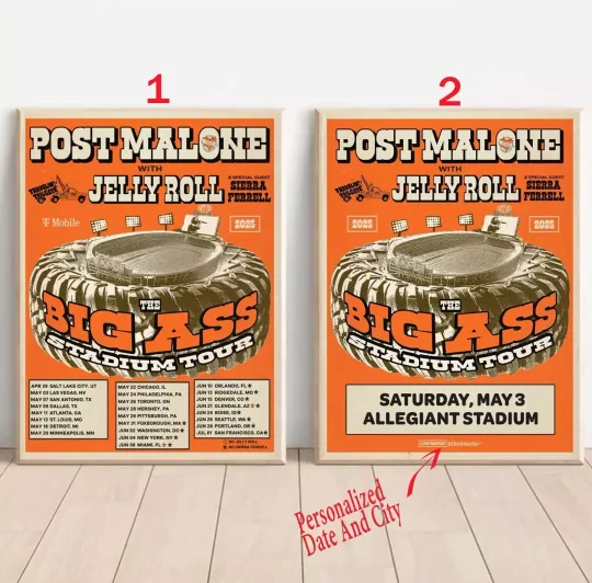 Discover Custom Post Malone and Jelly Roll US 2025 Tour Poster