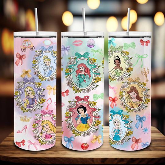 Discover Princess Disneyyy Tumbler with Lid And Straw