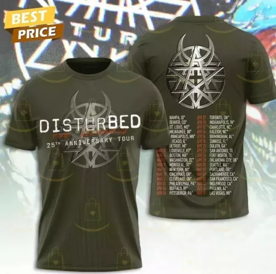 Discover Disturbed 25th Anniversary Tour The Sickness 3D T-Shirt