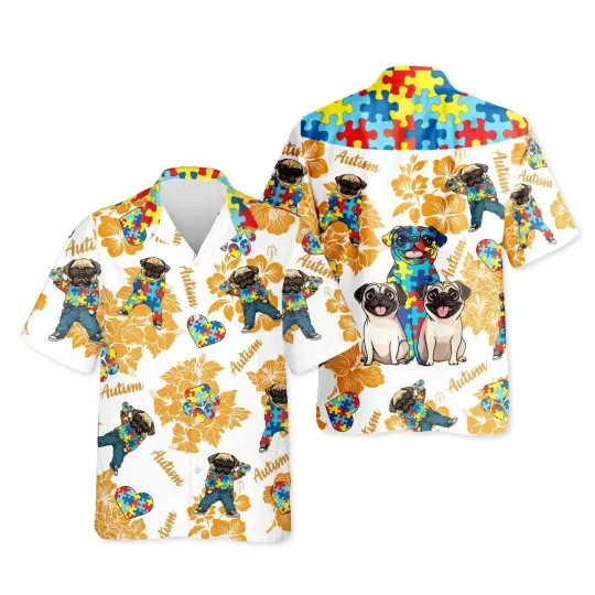 Discover Pug Autism Hawaiian Button Down Shirt
