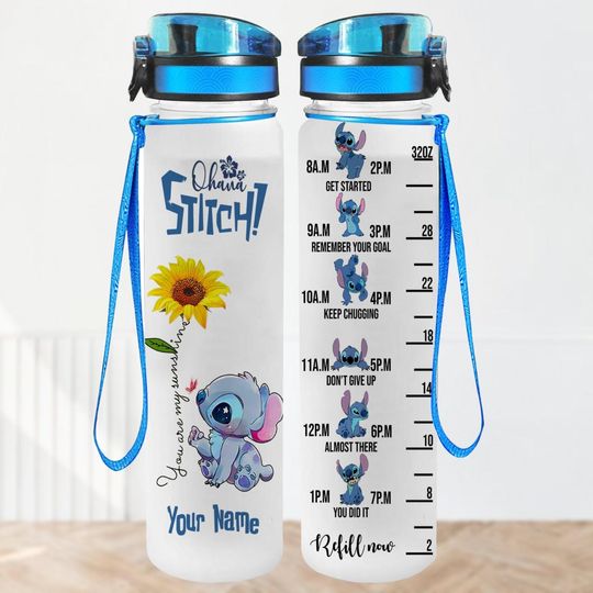 Discover Custom Stitchh Water Bottle 32Oz, Lilo Stitchh Water Tracker Bottle, Ohana Stitchh Drink Bottle