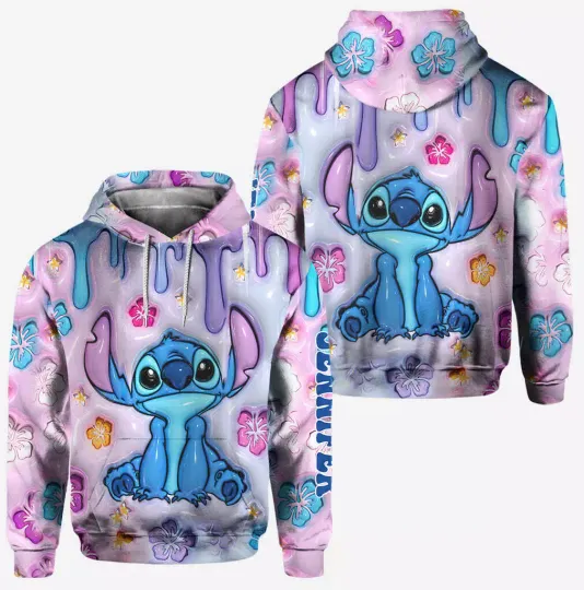 Discover Personalized Cute Stitchh Ohana Means Family Hibiscus Flowers 3D HOODIE