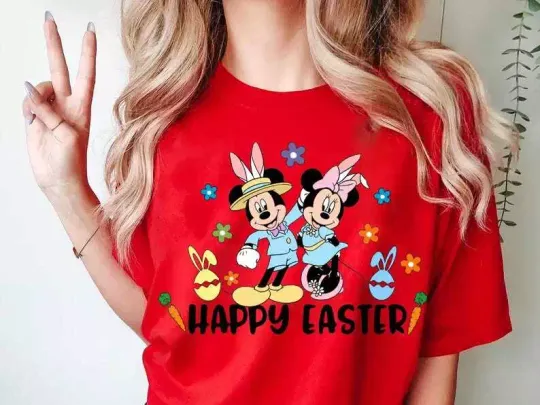 Discover Cute Mickeyy & Minniee Mouse Bunny Ears Happy Easter Day Tshirt