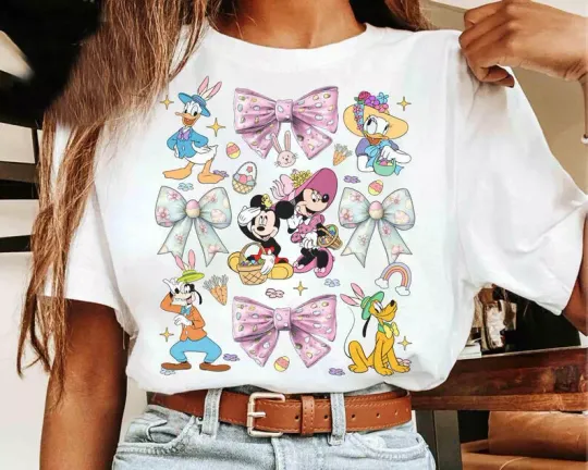 Discover Mickeyy mouse & Friends Coquette Bows Happy Easter Day 2025 Tshirt