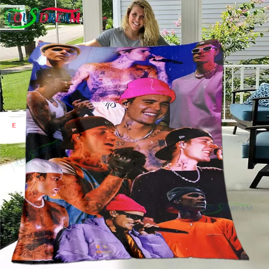 Discover Pop  Singer J-Justin Bieber Pattern Blanket Star Art Flannel Thin Blanket