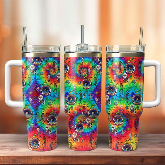 Discover Gratefull Dead Music Cup 40 oz Tumbler With Handle, Gratefull Dead Coffee Tumbler