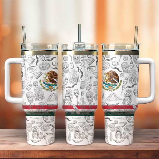 Discover Mexico Flag Cup 40 oz Tumbler With Handle Coffee Tumbler