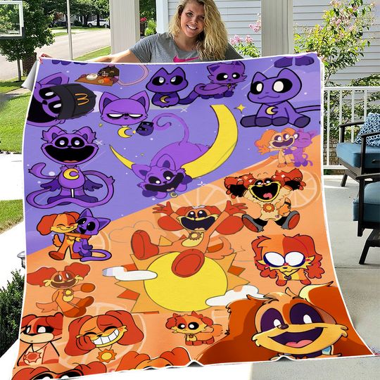 Discover Cute Cartoon CATNAP DOGDAY Printed Blanket Picnic Birthday Gift