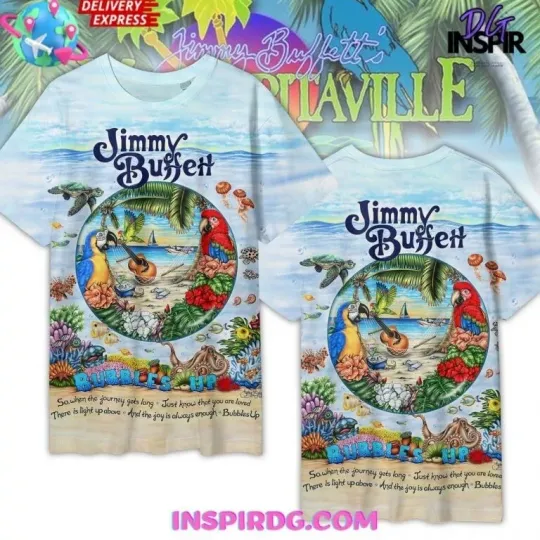 Discover Jimmy Buffett Margaritaville Bubbles Up Premium 3D T-Shirt For Men Women S-5XL