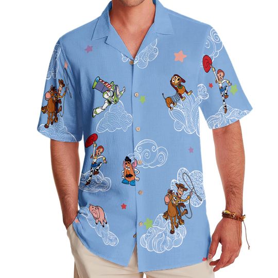 Discover Disneyyy toy stories Group Characters Clouds Hawaii Shirt
