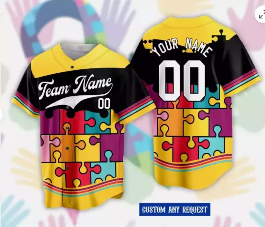 Discover Personalized Name Puzzle Pieces Autism Awareness 3D Baseball Jersey Shirt