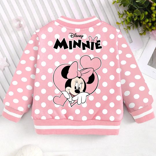 Discover Minniee Pink Heart Polka Dot Kids and Youth Baseball Jacket, Aldult Unisex Varsity Baseball Jacket