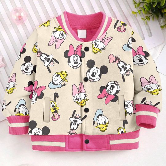 Discover Mickeyy Minniee plutoo Donald Daisy Pastel Kids and Youth Baseball Jacket, Aldult Unisex Varsity Baseball Jacket