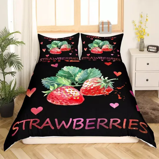 Discover Strawberry Bedding Set Kids Red Strawberry Duvet Cover for Children Women