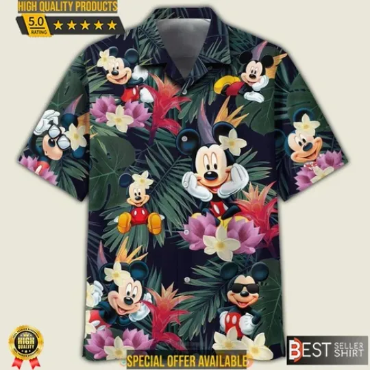 Discover Mickeyy mouse Tropical Floral Disneyyy Hawaii Shirt