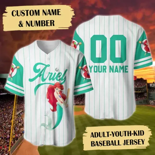 Discover Personalized Mermaid 3D Baseball Jersey Shirt Classic Love Retro Gift