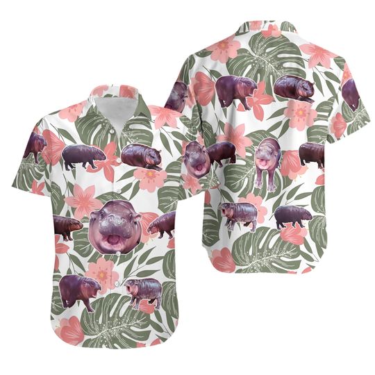 Discover Hippo Moo Deng Hawaiian Shirt, Baby Hippo Button Up Shirt