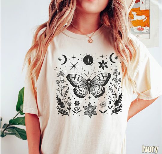 Discover Moth Shirt, Minimal Celestial Cottagecore Shirt, Gift for Her