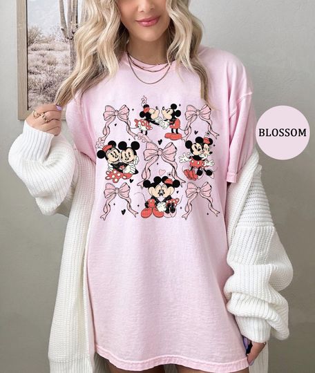 Discover Mickeyy Minniee Valentine's Day Shirt, Pink Bow Coquette Shirt
