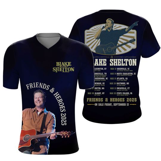 Discover Blake Shelton Friends And Heroes 2025 Tour Schedule T-Shirt 3D