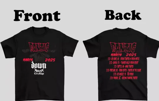 Discover Danzig Band On Tour 2025 US Down, Abbath, Cro-Mags T Shirt