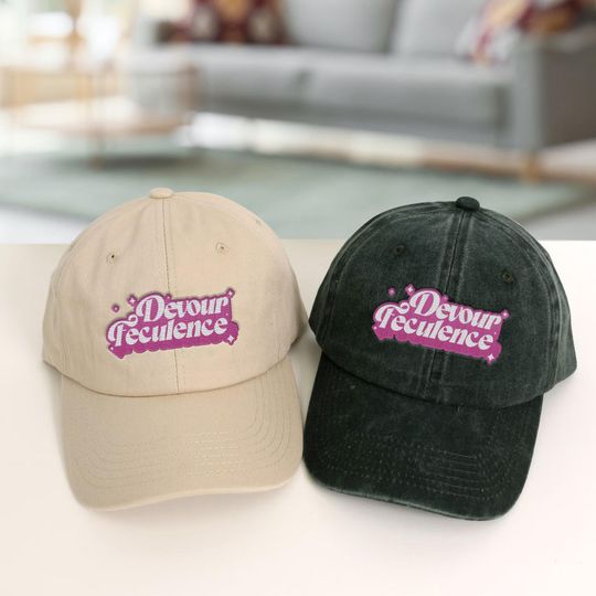 Discover Devour Feculence Pink Embroidered Hat, Funny Embroidered Hat, Gift for Him, Her