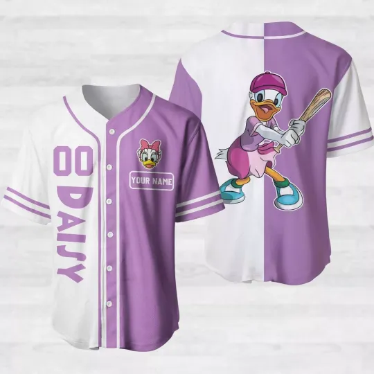 Discover Personalized Daisy Duckk Playing Baseball Purple & White Baseball Jersey Shirt