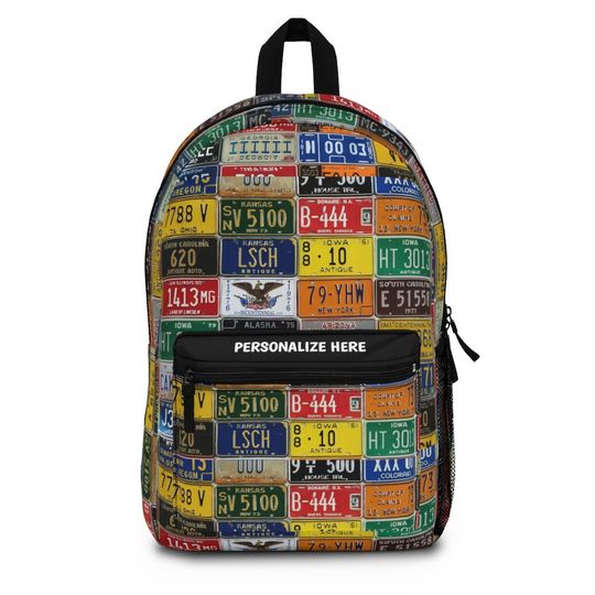 Discover Personalizable Vintage Car Plates Backpack | Crisply printed unique Car plate backpack
