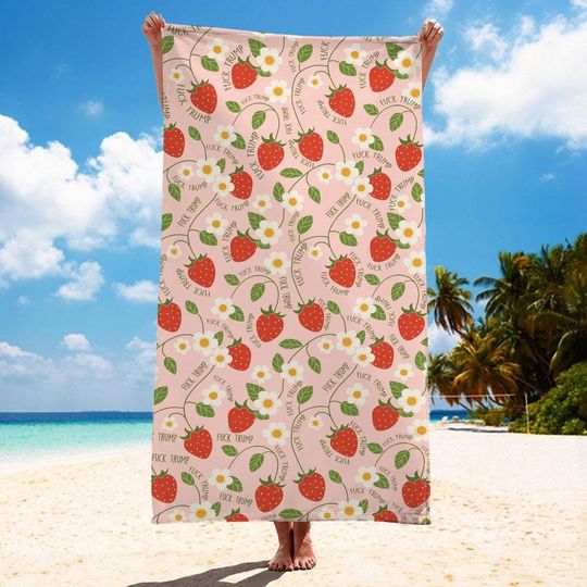 Discover Subtle F*ck Trump Towel, Funny Political Home Decor, Strawberry Beach Towel, Bridal Beach Towel