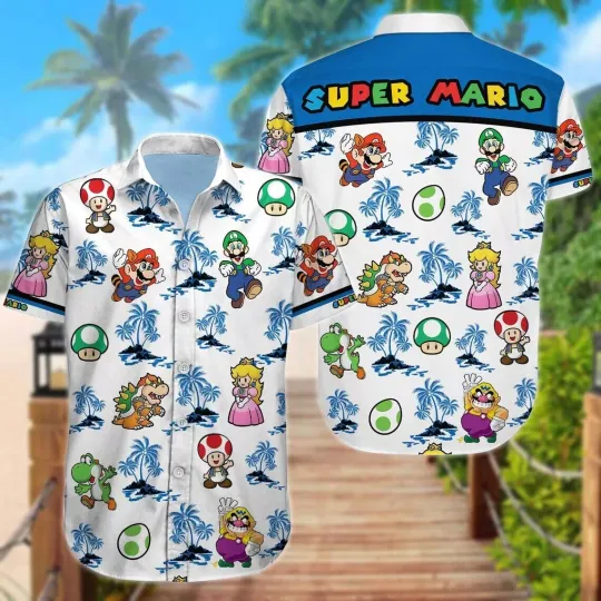 Discover Super Mario Hawaiian Button Down Shirt