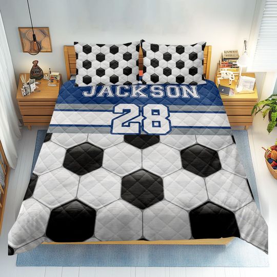 Discover Personalized Soccer Quilt Set, Soccer Quilt Blanket, Custom Name Number Quilt Bedding Set