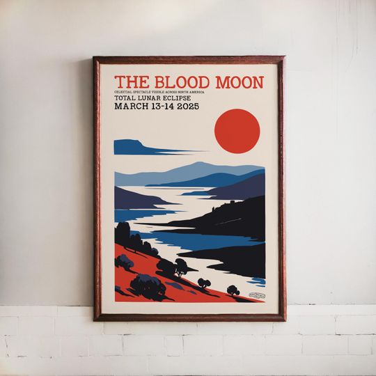 Discover Total Lunar Eclipse Poster, Vibrant Blood Moon Eclipse Poster, Celestial Wall Decor