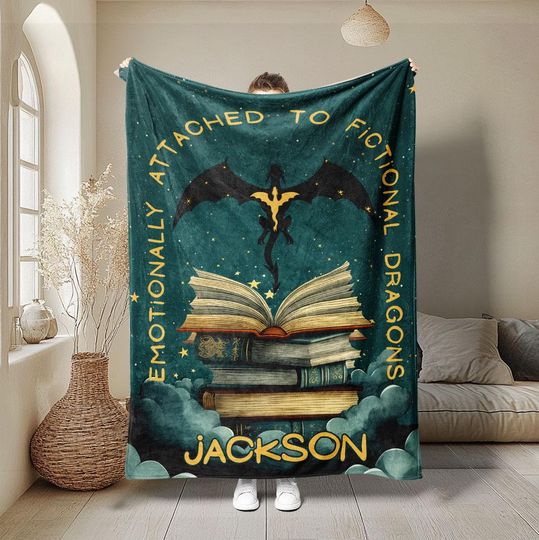 Discover Emotionally Attached to Fictional Dragons Bookish Blanket, Fantasy Romance Reader Gift