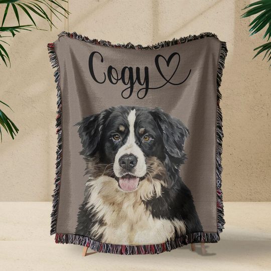 Discover Custom Pet Woven Blanket, Using Pet Photo Name Custom Dog Blanket, Personalized Dog Woven Blanket
