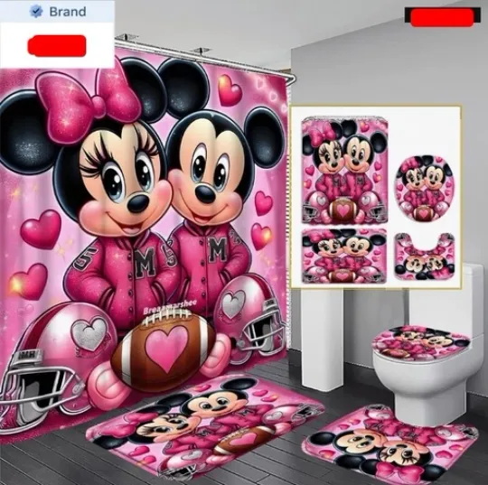 Discover Disneyyy Disneyyy 4pcs Shower Curtain Bathroom Decoration Set, Rugby Mickeyy Cartoon