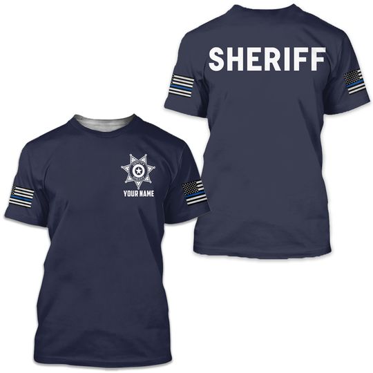 Discover Bg Personalized Name Sheriff Thin Blue Line Usa Flag Patriot 3D T-Shirt Gift